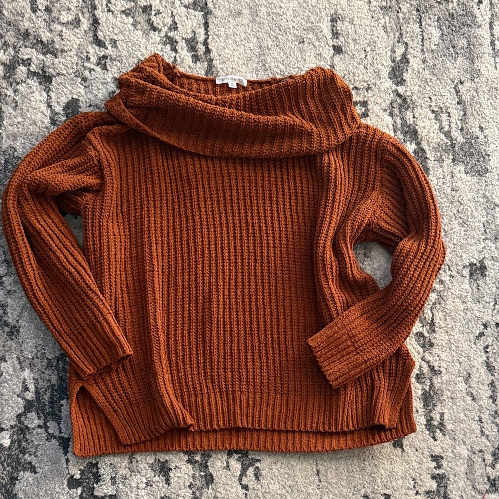 Elegant Cowl Neck Rust Sweater